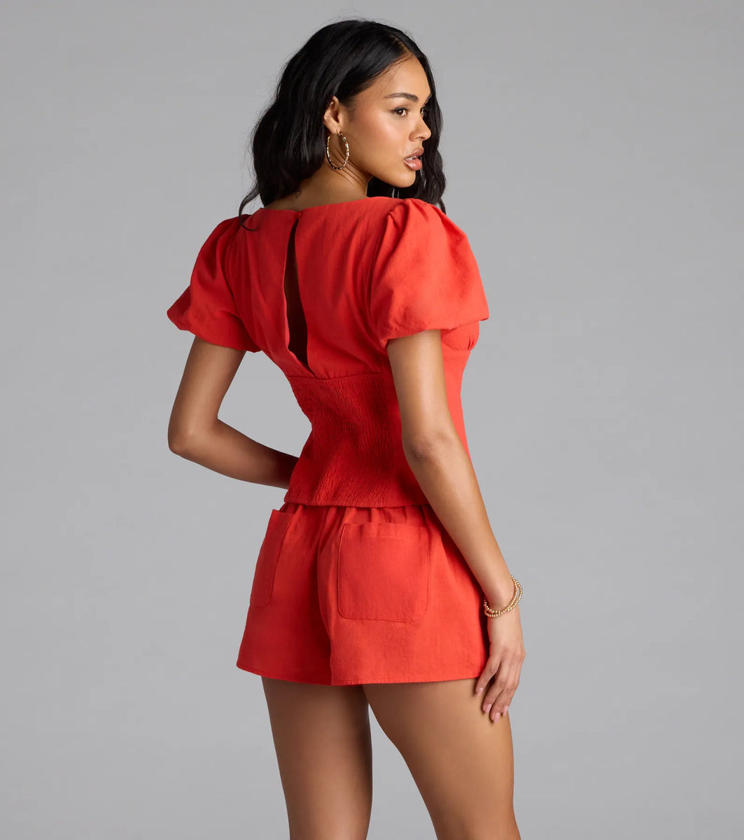 Easygoing Chic Puff Sleeve Tie Front Top | Windsor