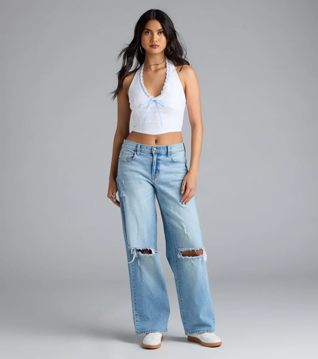 Undeniable Charm Gingham Ribbon Halter Crop Top | Windsor