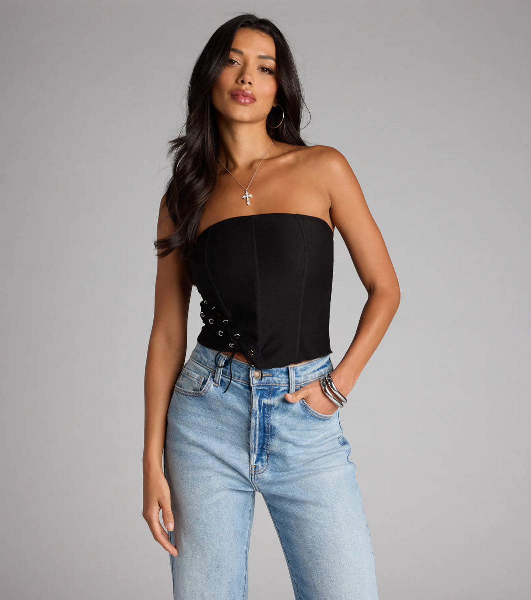 Tie It Up Strapless Lace Up Corset Top | Windsor