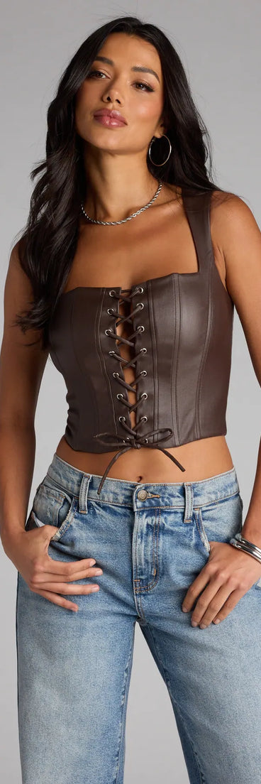 Trendy women’s tops, like the No Rules Just Looks Lace-Up Corset Top, bring effortless style for fall layering, lounging, or going out.