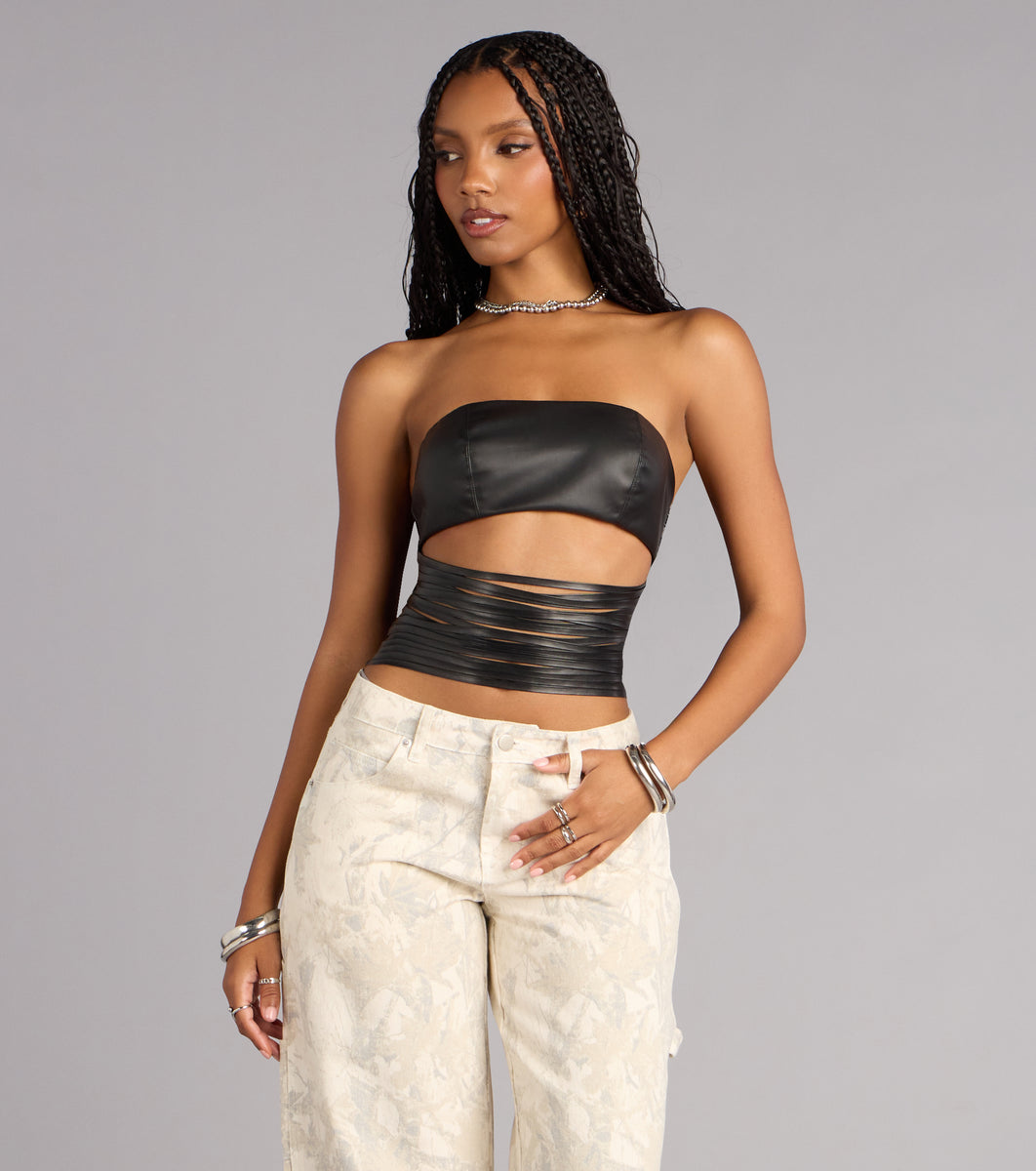 Confidently Bold Strappy Faux Leather Tube Top | Windsor