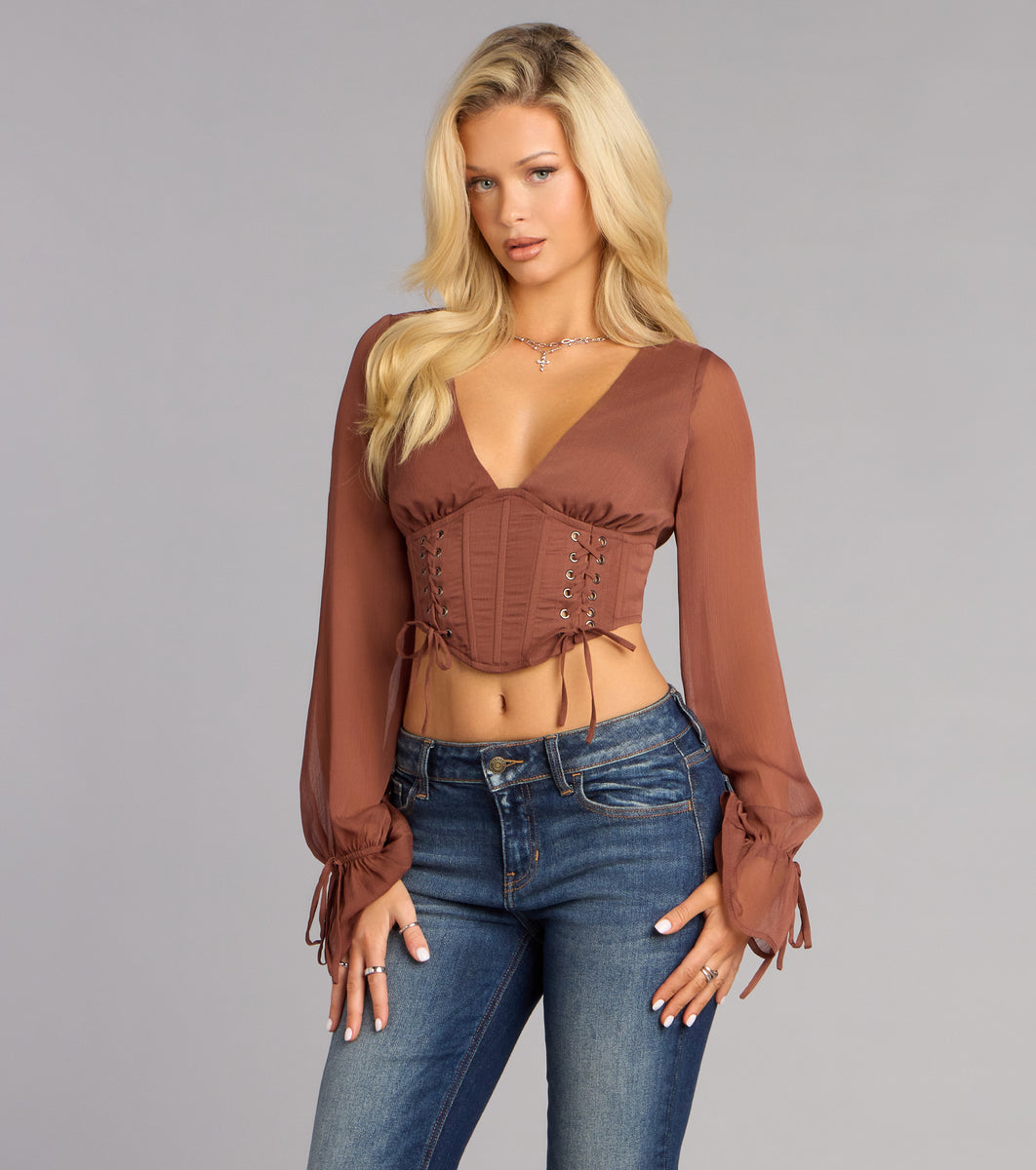 Fall For It Lace Up Corset Crop Top | Windsor