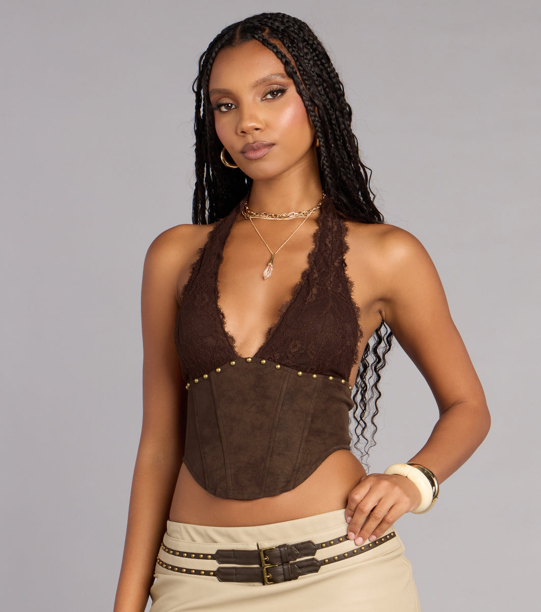 Caught Your Eye Faux Suede Corset Top | Windsor