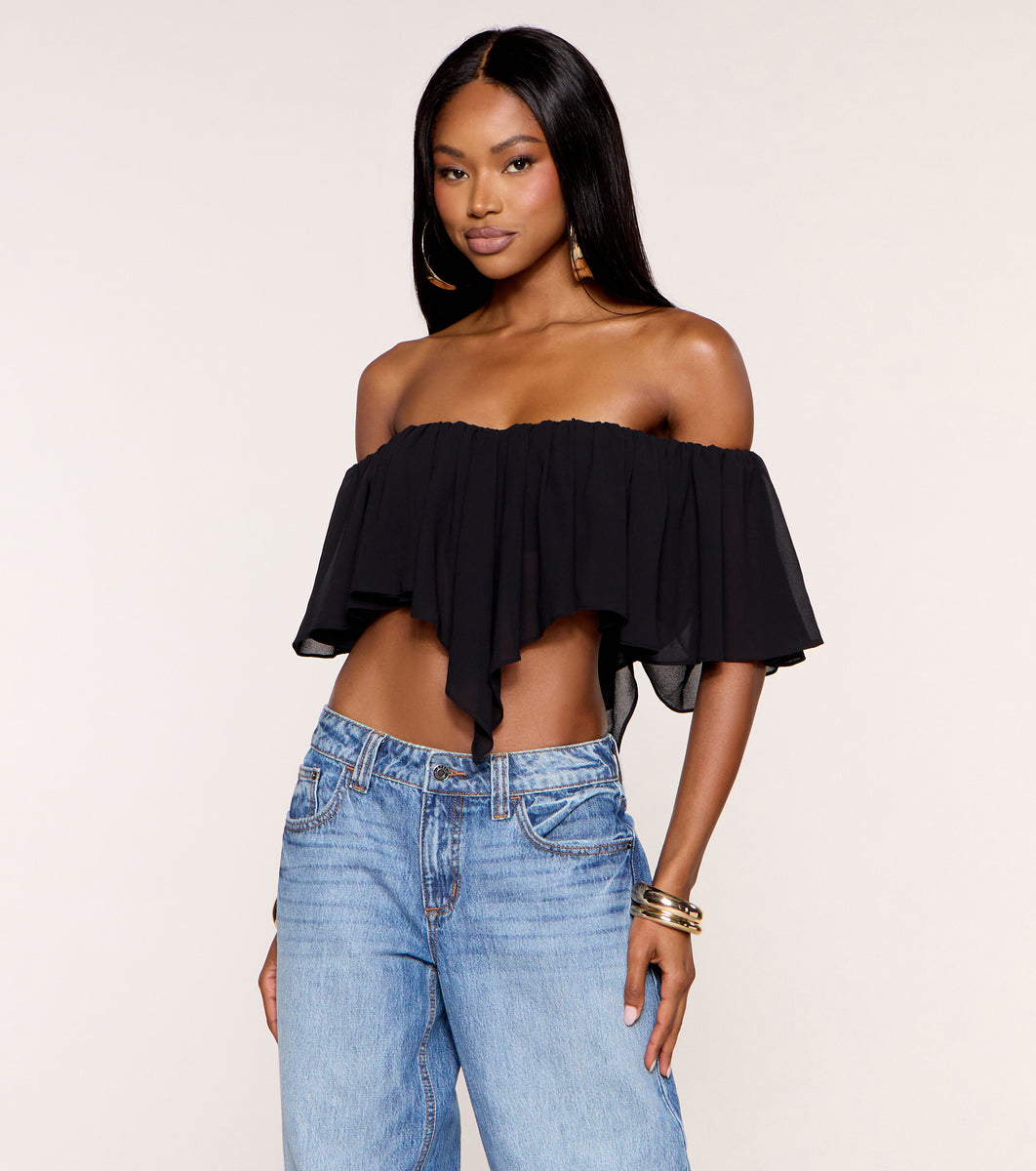 Shoulder Play Ruffle Off Shoulder Crop Top | Windsor