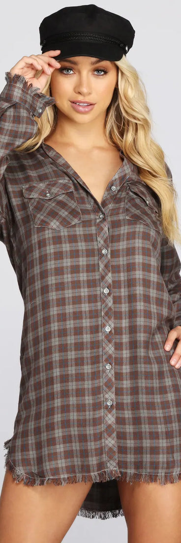Say It With Fray Plaid Tunic