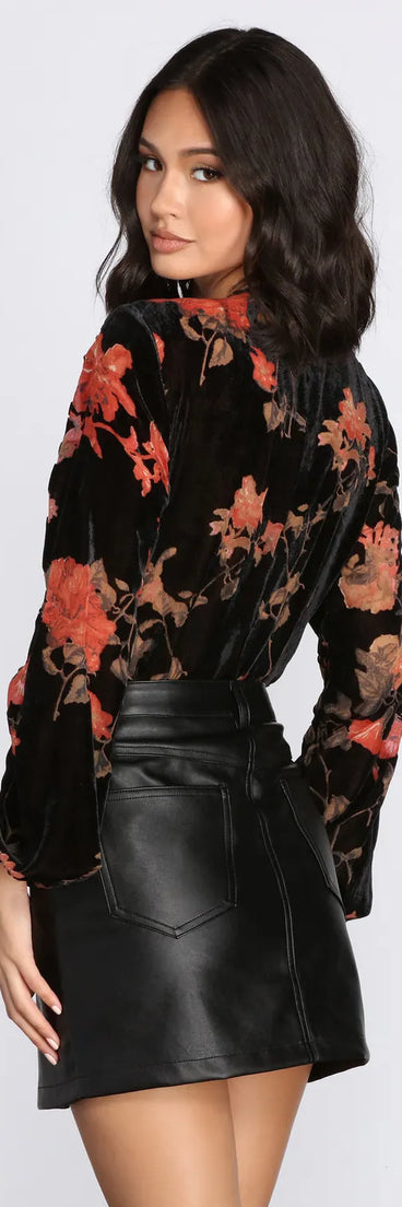 Beloved Velvet Floral Burnout Bodysuit