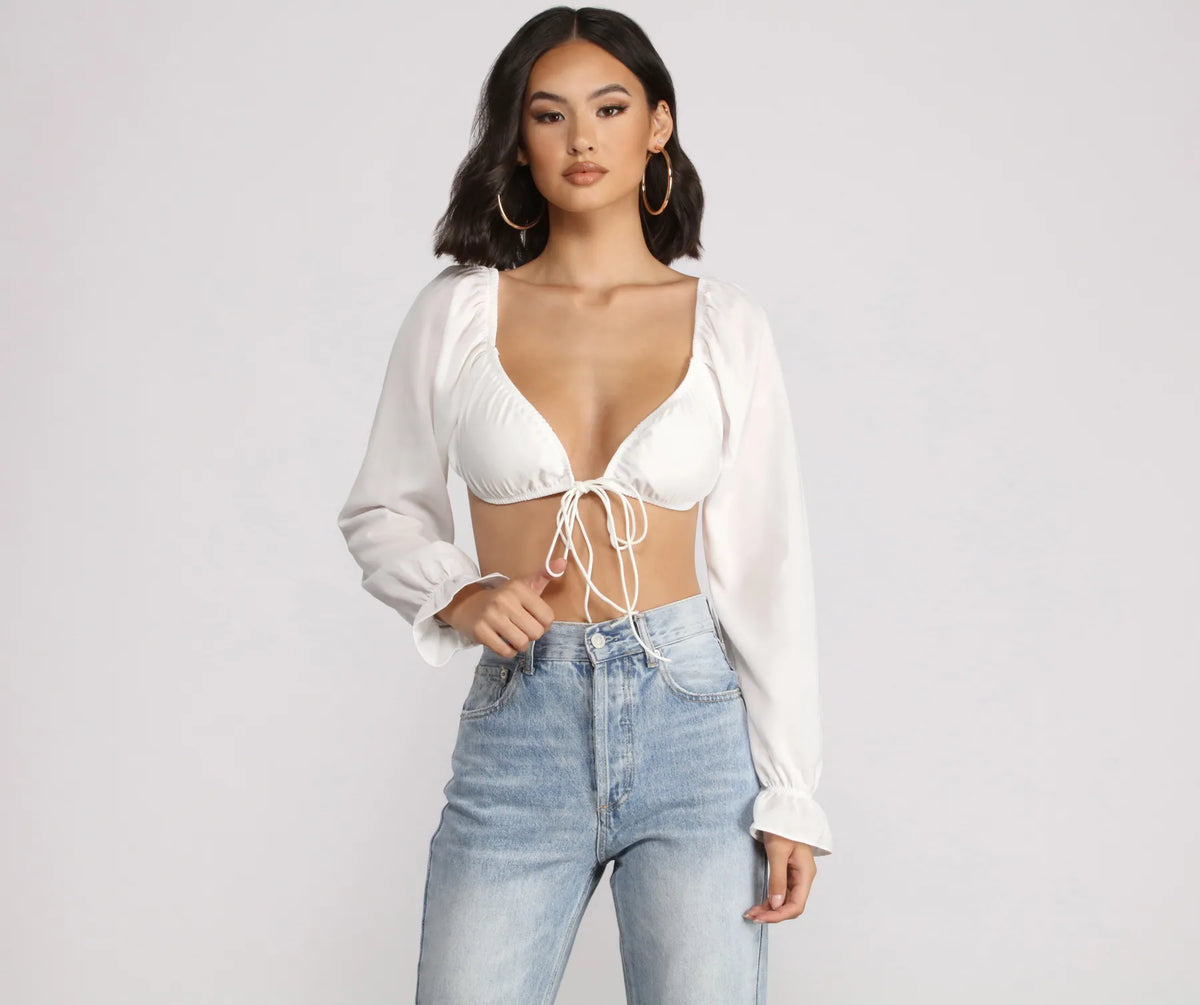 Crushing On You Long Puff Sleeve Crop Top | Windsor