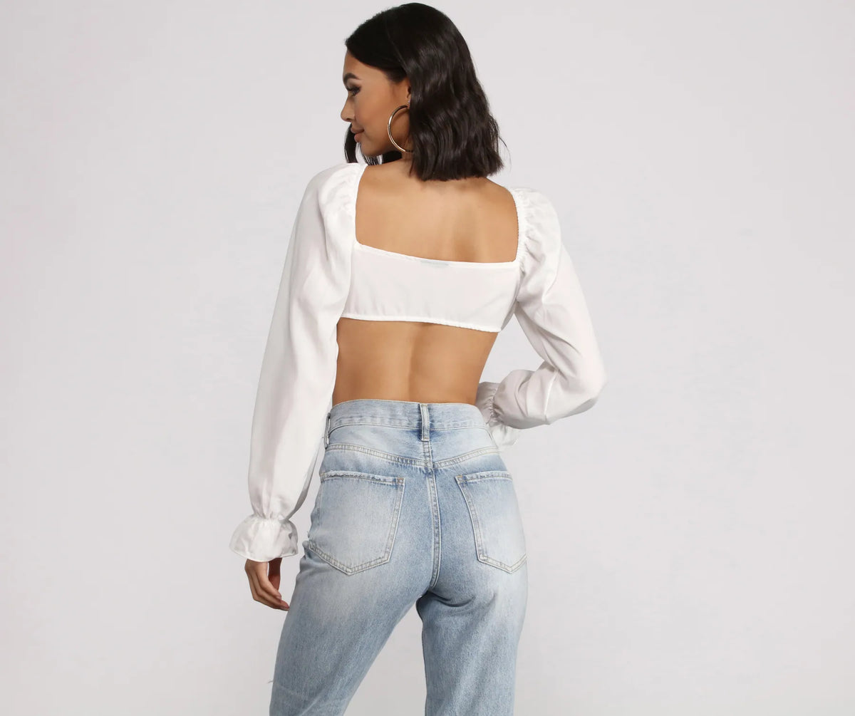 Crushing On You Long Puff Sleeve Crop Top | Windsor