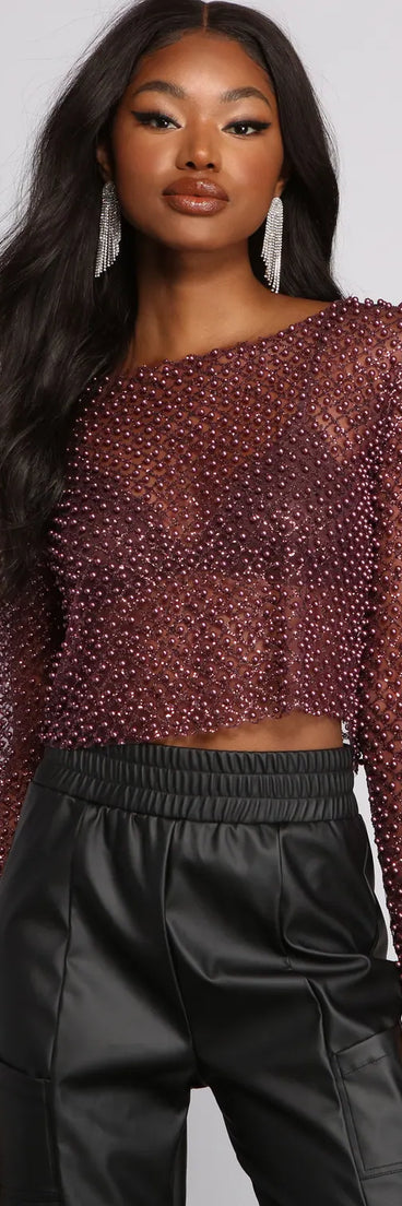 Feelin' Glamorous Glitter Mesh Crop Top