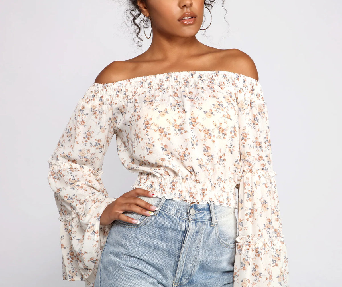 Floral Stunner Chiffon Smocked Top | Windsor