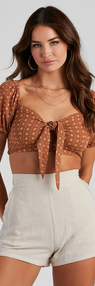 Dainty Floral Dot Tie-Front Top