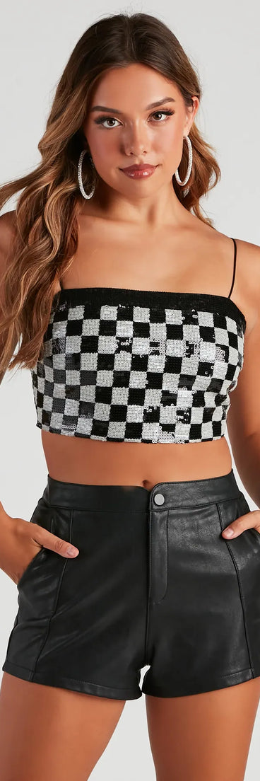 Check Mate Sequin Tube Top