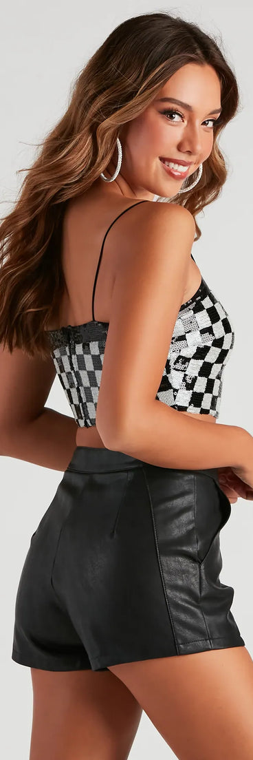 Check Mate Sequin Tube Top