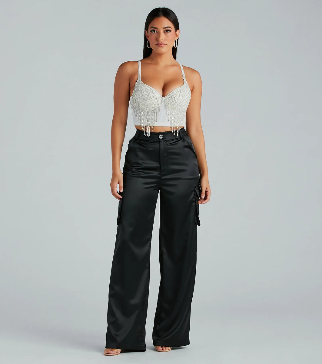 Glitzy Glamour Rhinestone Fringe Cropped Bustier | Windsor