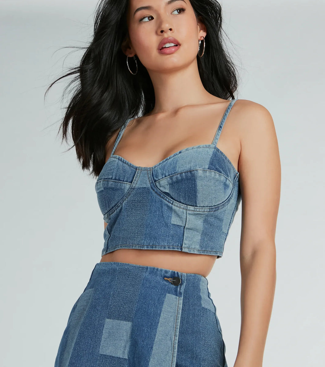 キャミソール cotton frill denim bustier Cvokrpy Denim Corset Top for Women, Denim Tube Top Sexy