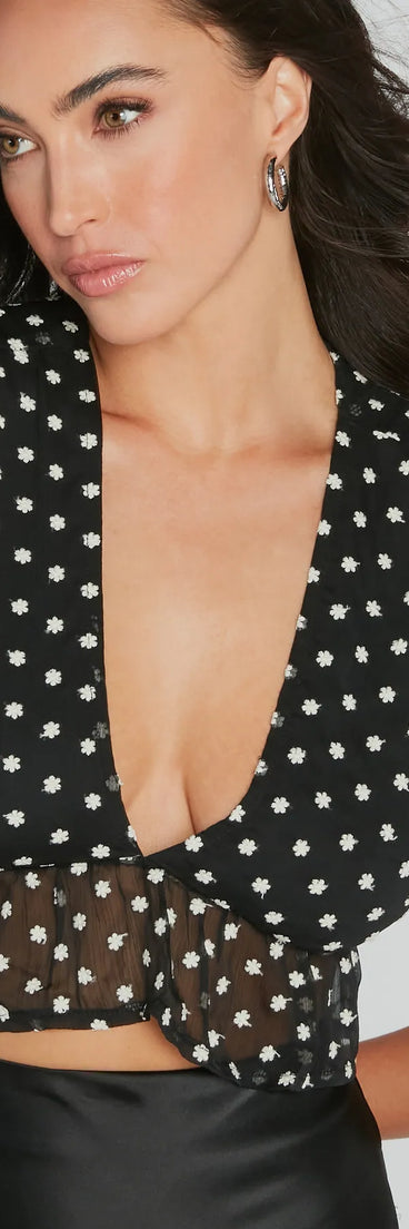 Cutie Arrival Floral Embroidered Babydoll Crop Top