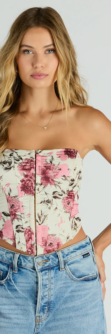 Time To Bloom Satin Floral Lace-Up Corset Top