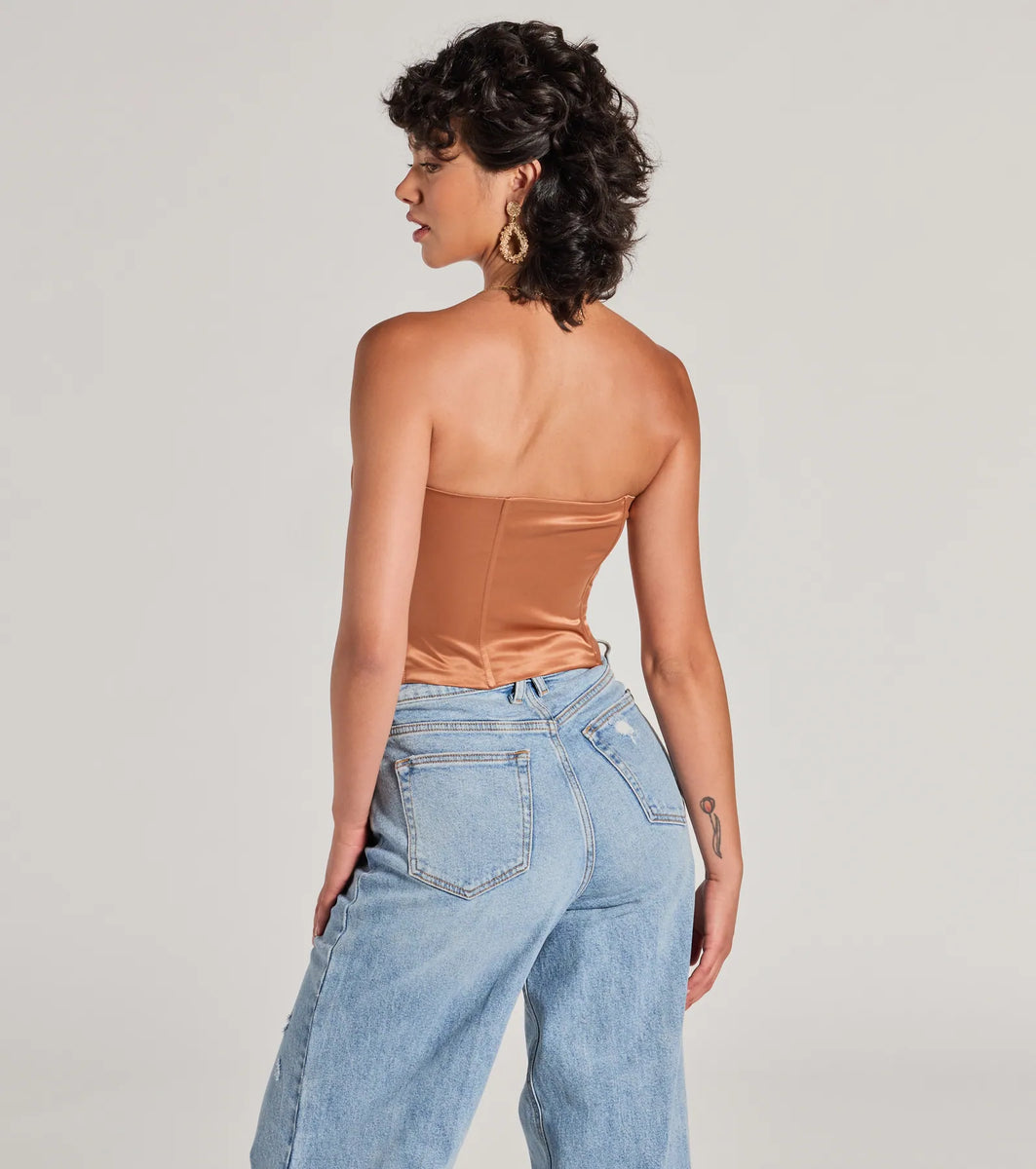 Stylish Sexy Strapless Satin Corset Top