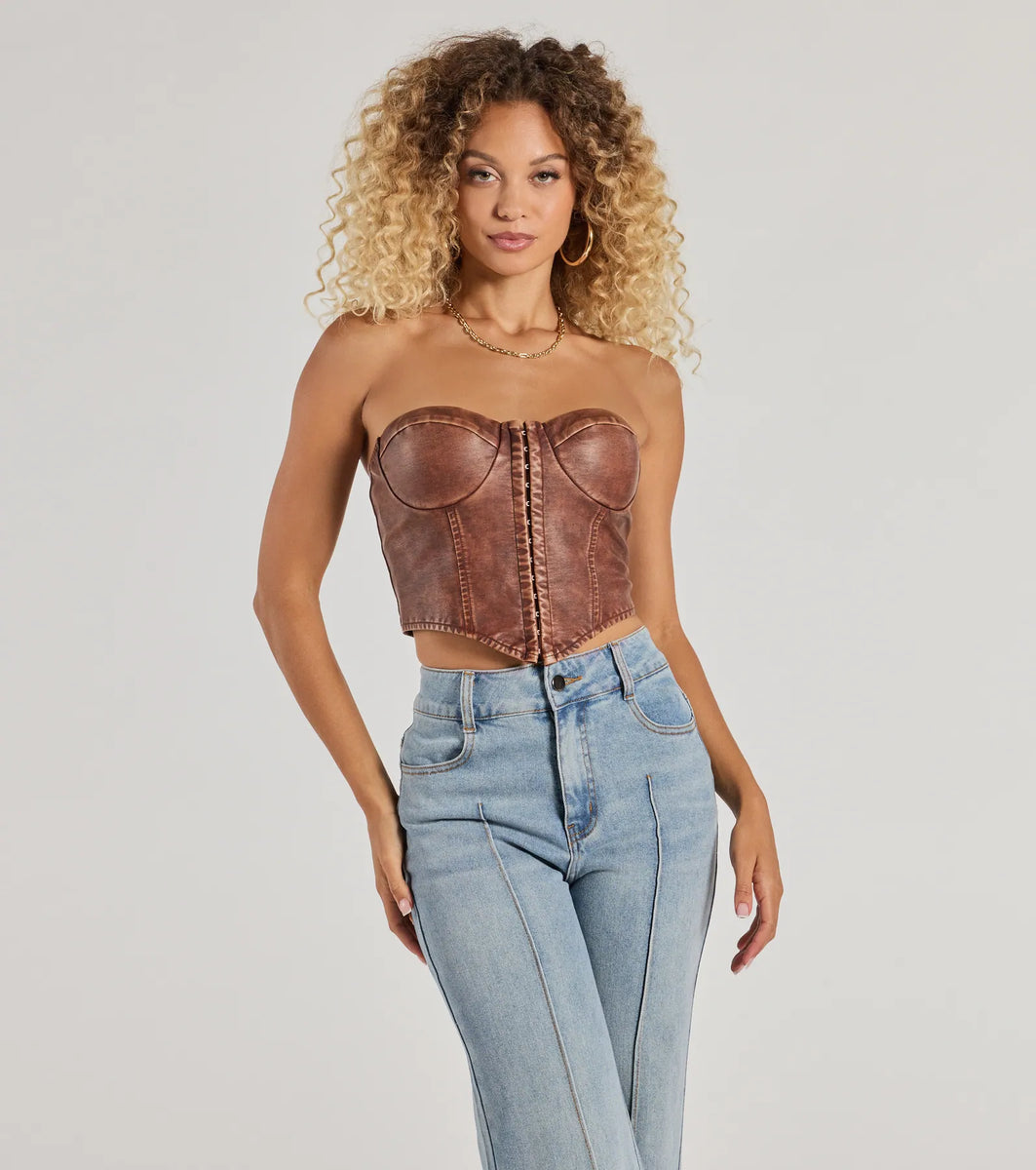 Boldly Chic Faux Leather Cropped Corset | Windsor Boldly Chic Faux Leather Cropped Corset | Windsor