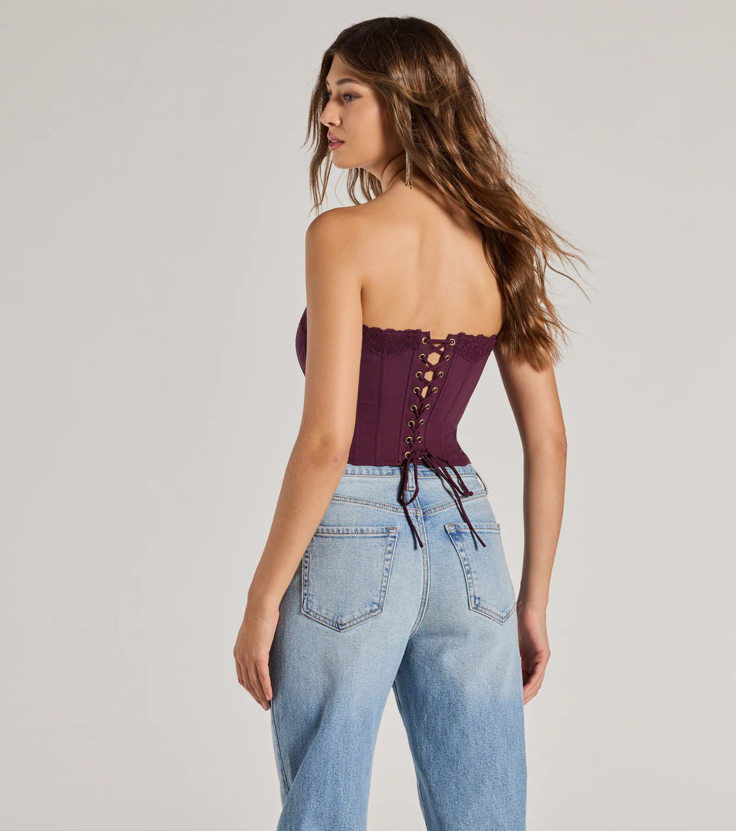 Chic And Snatched Strapless Lace Trim Corset Top | Windsor