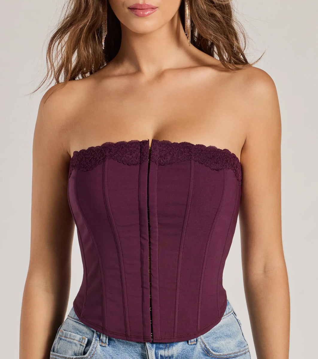 Chic And Snatched Strapless Lace Trim Corset Top | Windsor