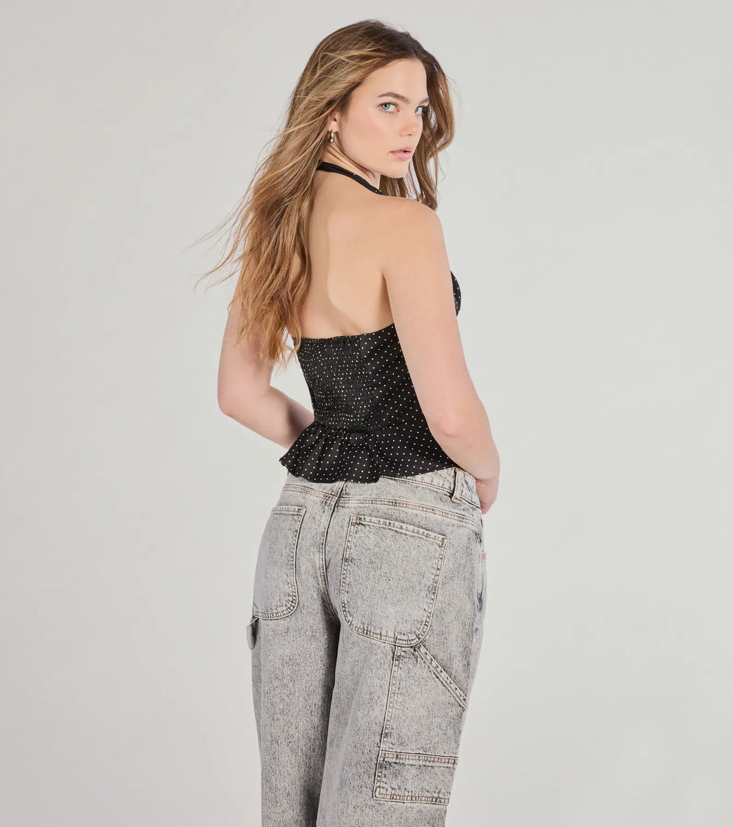 Pretty Flair Polka Dot Satin Halter Top | Windsor