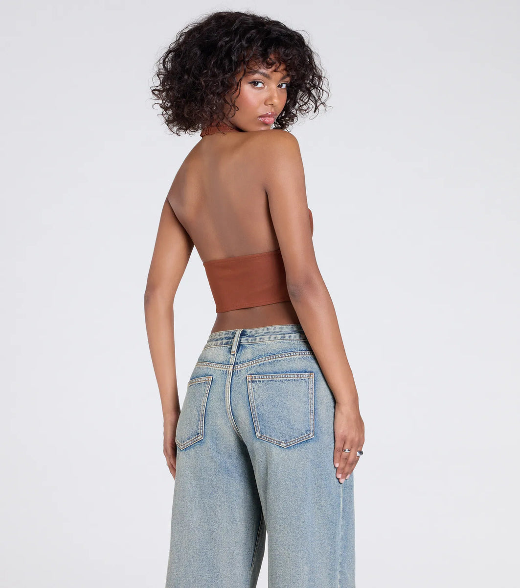 Sultry Trend Buckle Strap Halter Crop Top | Windsor Sultry Trend Buckle Strap Halter Crop Top | Windsor