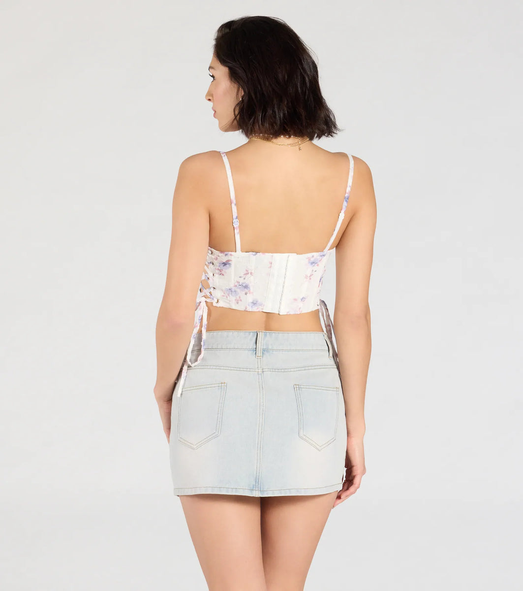 Flirty Nature Floral Lace-Up Corset Top | Windsor