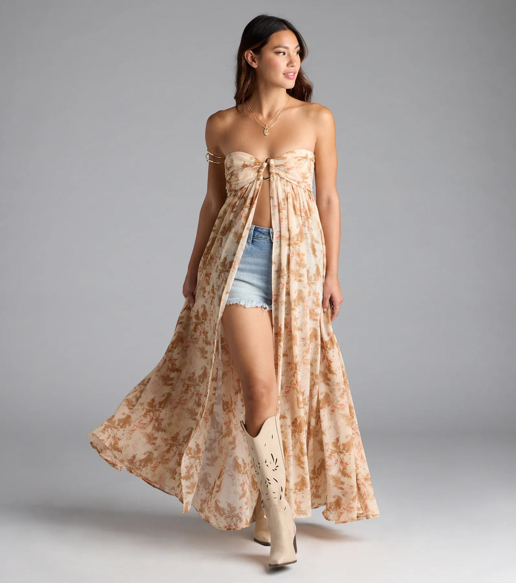 Wanderlust Calling Strapless Abstract Flowy Tunic Top | Windsor