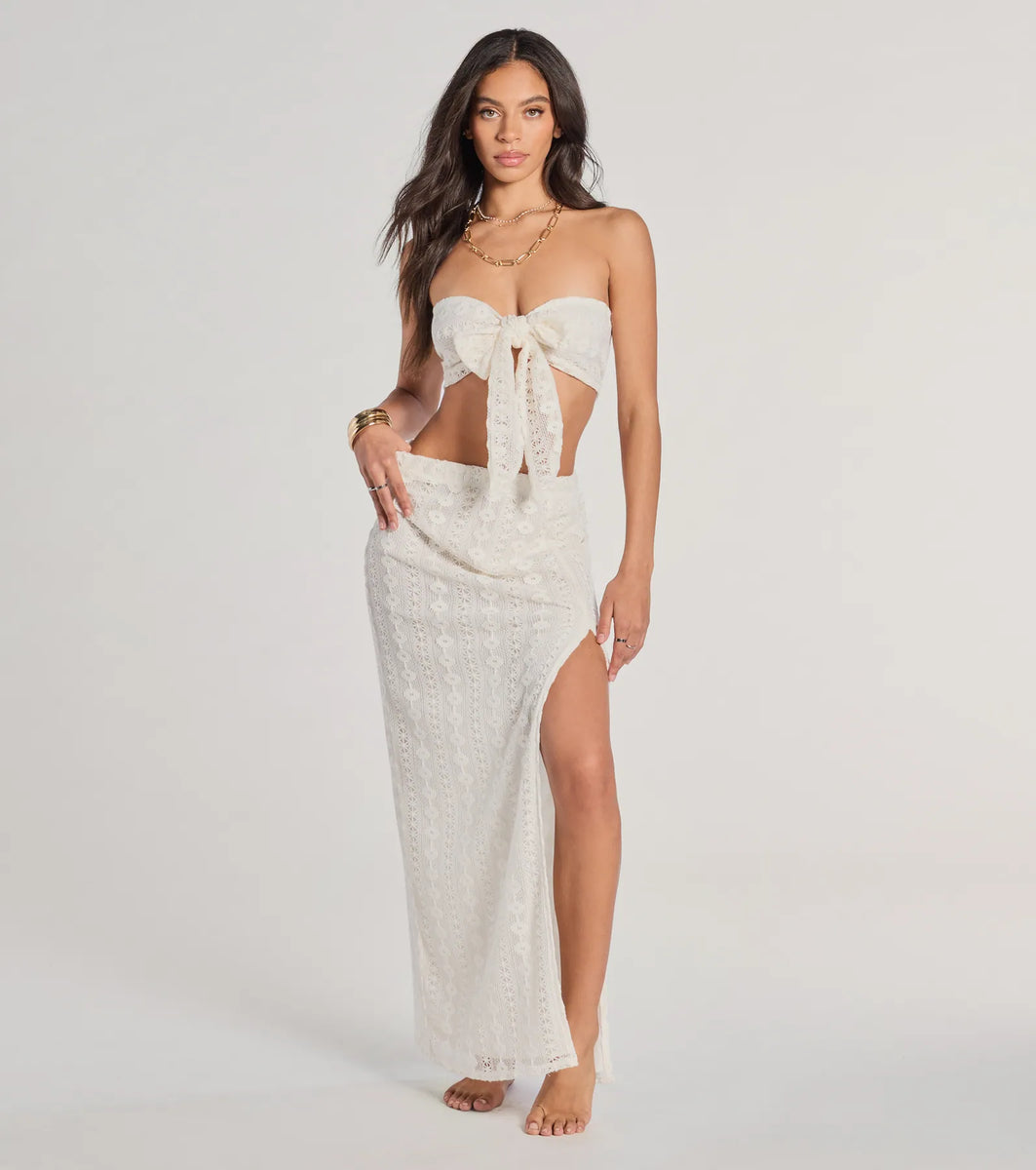 Vacay Ready Tie-Front Bandeau Crochet Crop Top | Windsor