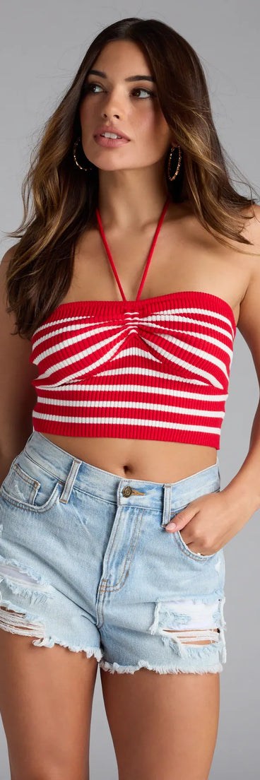 Trendy women’s tops in red, like the Effortless Summer Striped Crop Top, bring effortless style for fall layering, lounging, or going out.