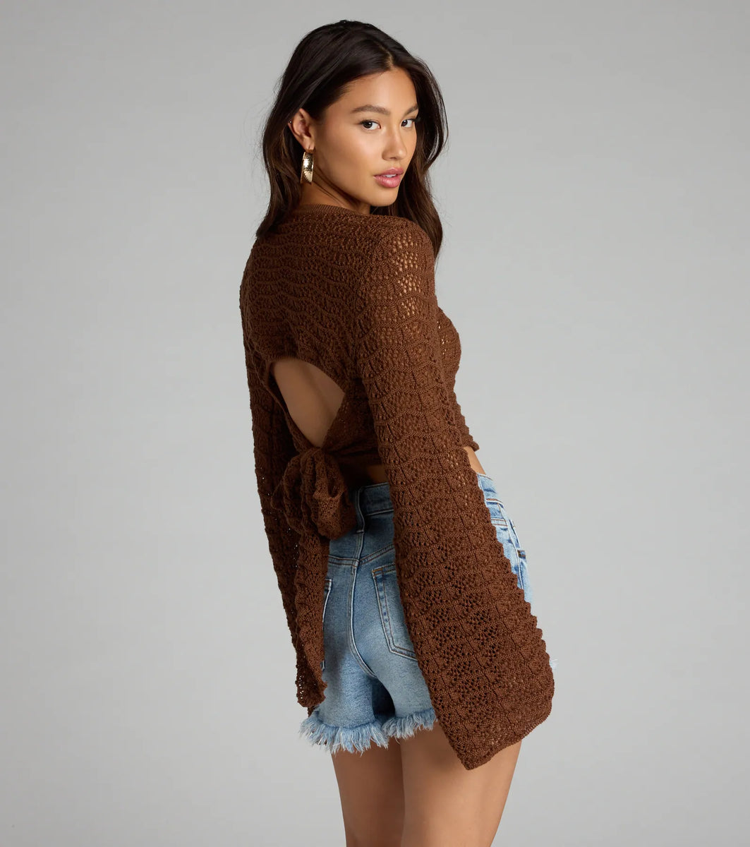 アンサンブル mideal shaggy knit ensemble bibiy thetoe Tied Up In Vibes Crochet Sweater | Windsor