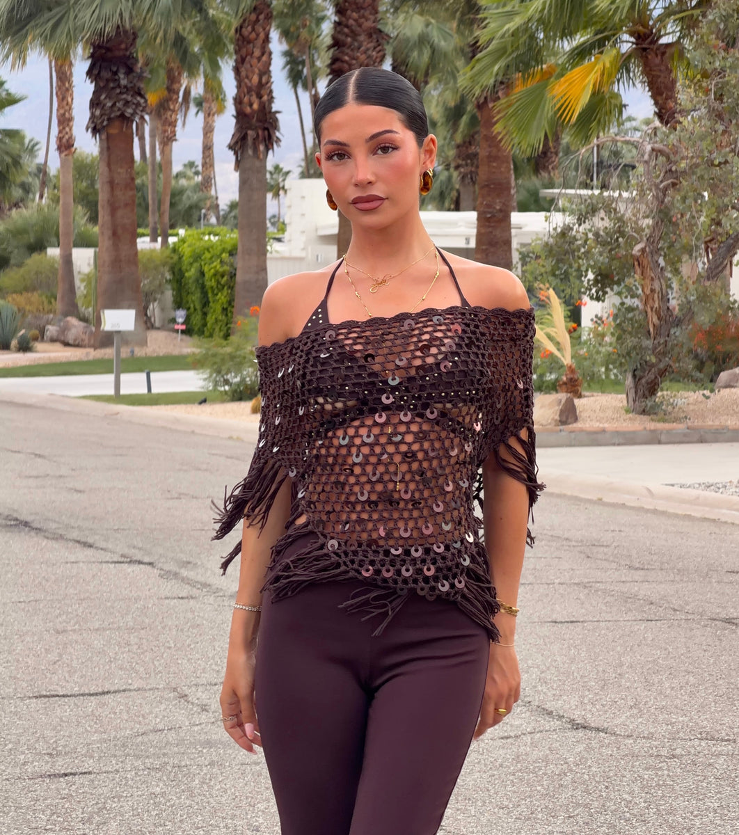 Bare Minimum Drama Sequin Crochet Fringe Poncho | Windsor