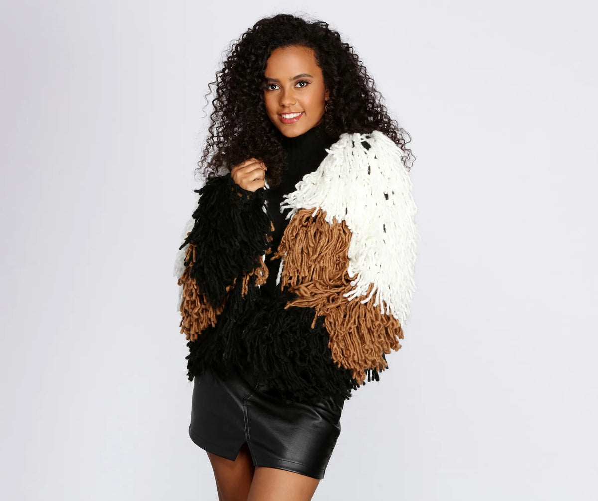 Multi colored shaggy cardigan clearance