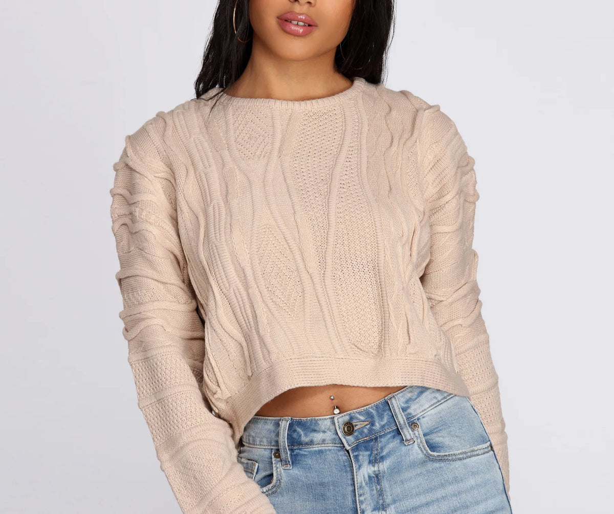 Textured Cable Knit Cropped Sweater | Windsor