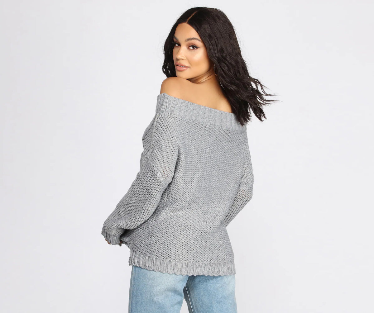 Off The Shoulder Cable Knit Sweater | Windsor