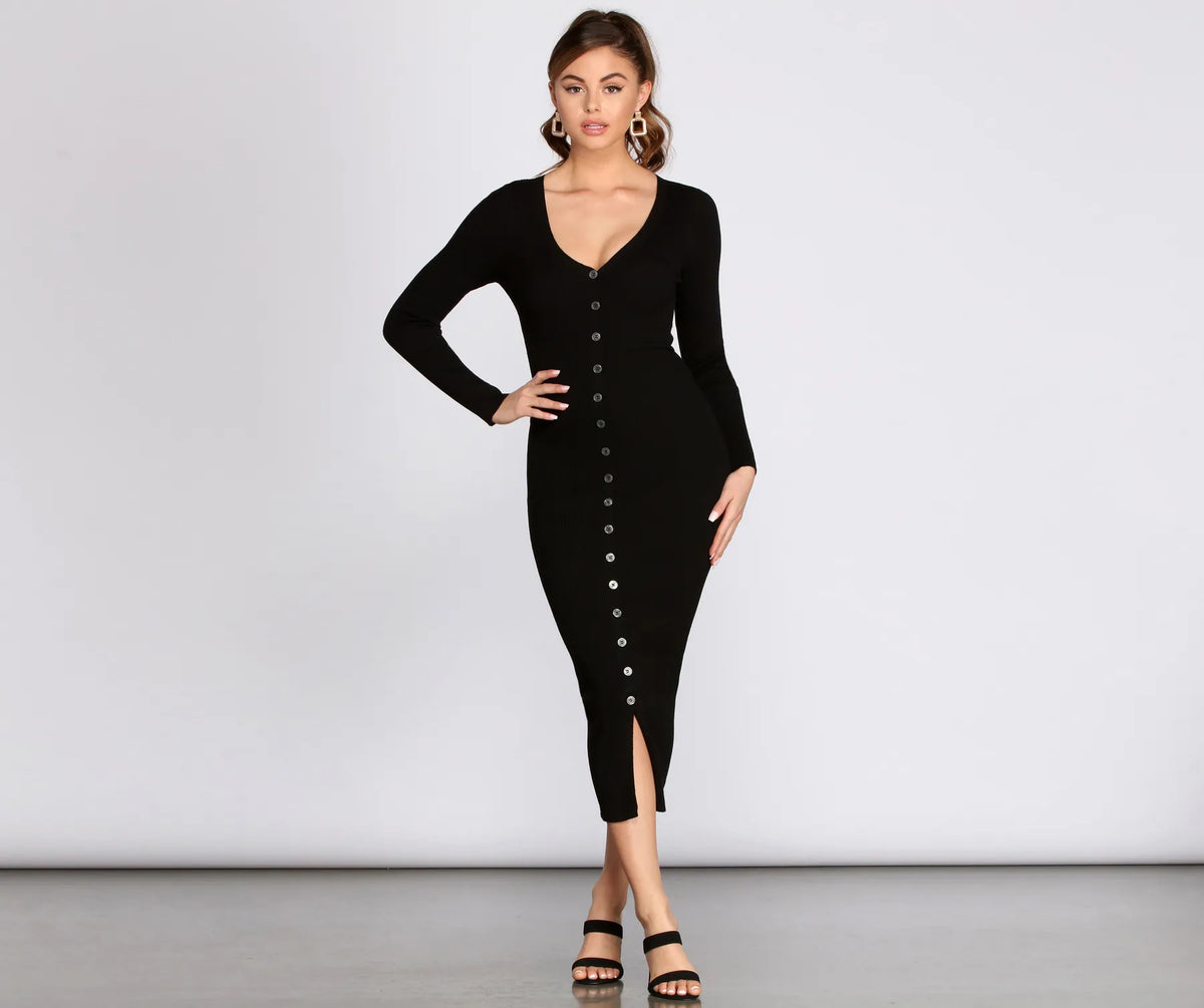Button Down Knit Midi Dress | Windsor Button Down Knit Midi Dress | Windsor