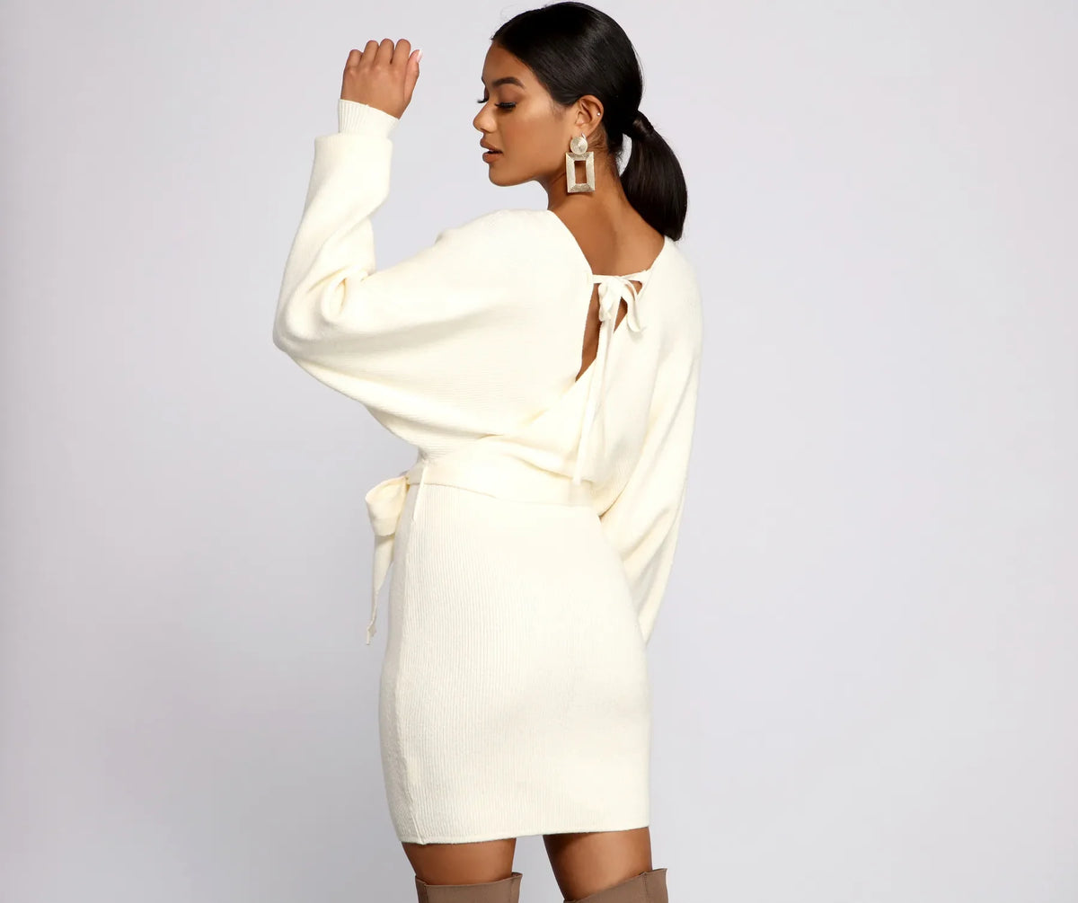 Tie Front Wrap Mini Sweater Dress | Windsor Tie Front Wrap Mini Sweater Dress | Windsor