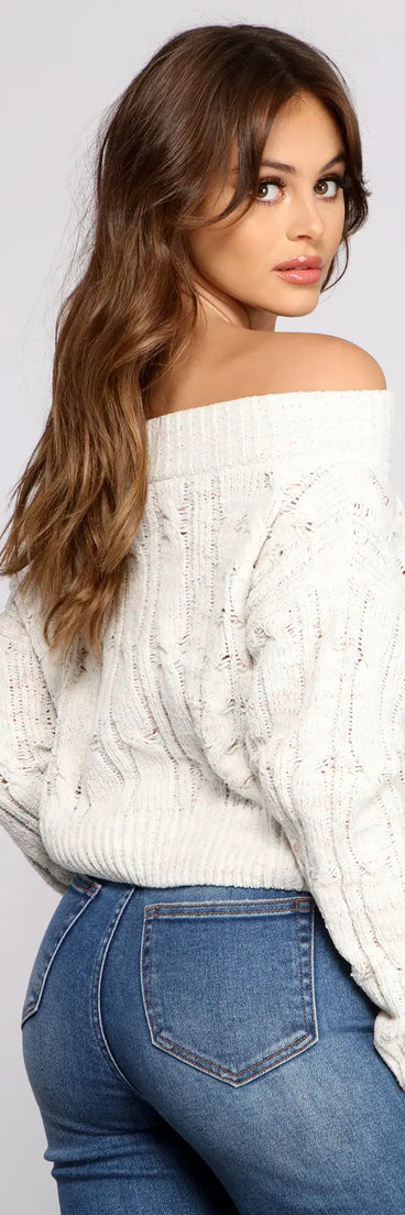 Cozy Off The Shoulder Cable Knit Sweater