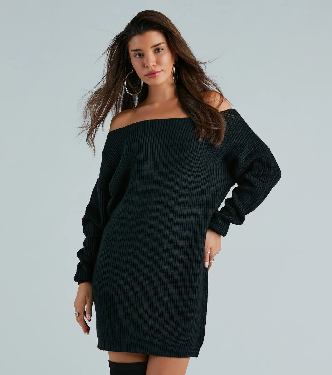 Casual And Cozy Off The Shoulder Sweater Dress Windsor