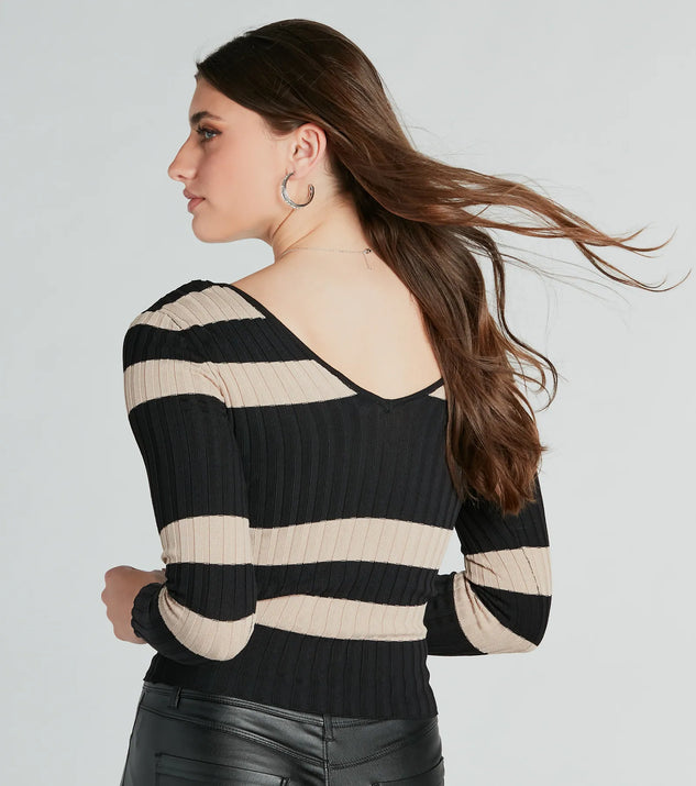 Perfect Reasons V-Neck Striped Sweater Top