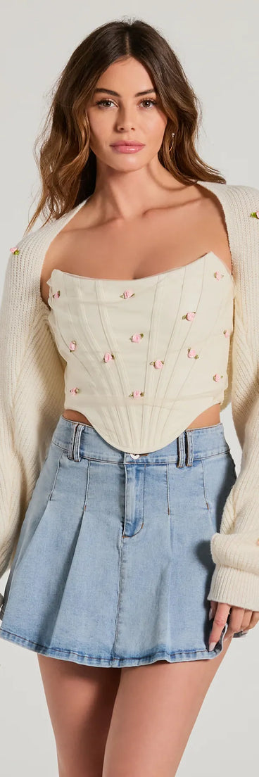 Wrap up in style with the The Sweetest Floral Rosette Long Sleeve Knit Bolero, a cozy ivory sweater for women designed for night-out looks, everyday outfits, or as a chic layering piece for the colder months.