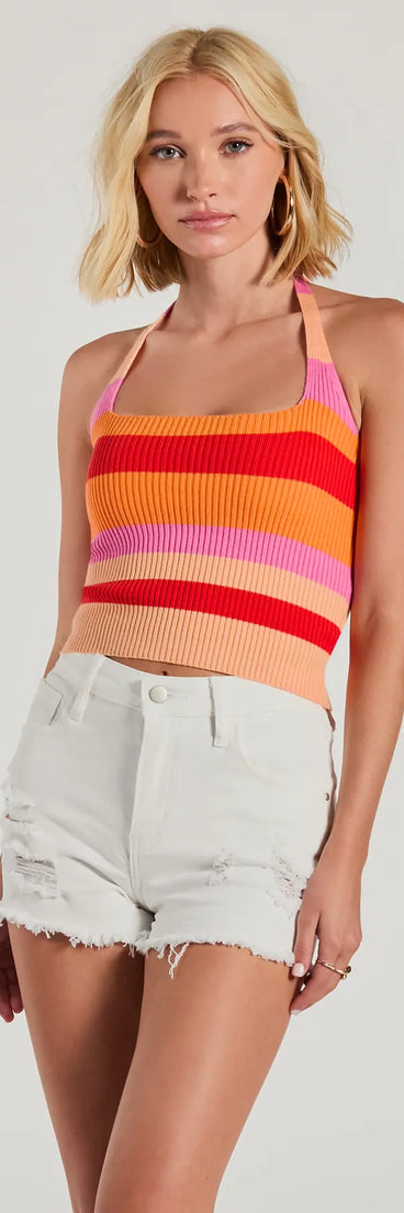 Stripe With It Halter Ribbed Knit Crop Top