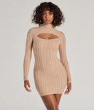 Textured Glam Cable Knit Cutout Mini Dress