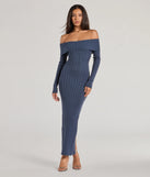 Make a statement in the Chic Choice Knit Off-The-Shoulder Maxi Dress, a blue bodycon dresses that blends unique design details with a tight silhouette for a head-turning holiday or New Year's eve dress.