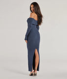 Make a statement in the Chic Choice Knit Off-The-Shoulder Maxi Dress, a blue bodycon dresses that blends unique design details with a tight silhouette for a head-turning holiday or New Year's eve dress.