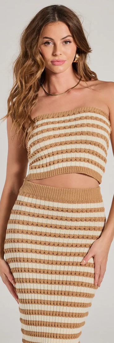 Seaside Cutie Strapless Striped Knit Crop Top