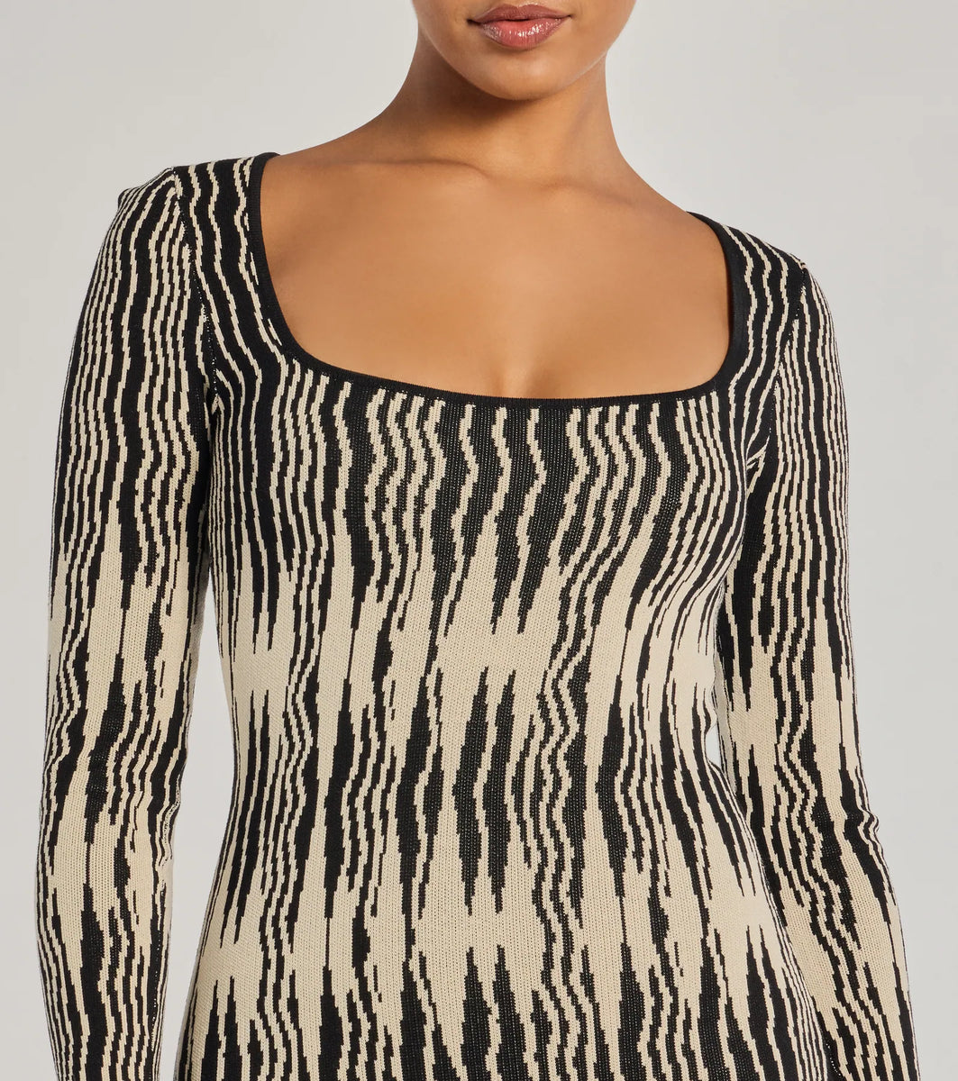 Trendy Look Abstract Striped Knit Midi Sweater Dress | Windsor