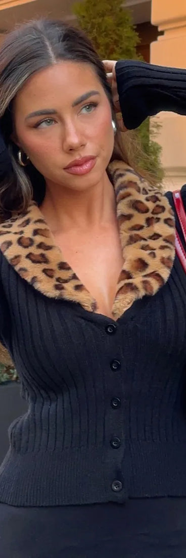 So Extra Faux Fur Trim Cardigan