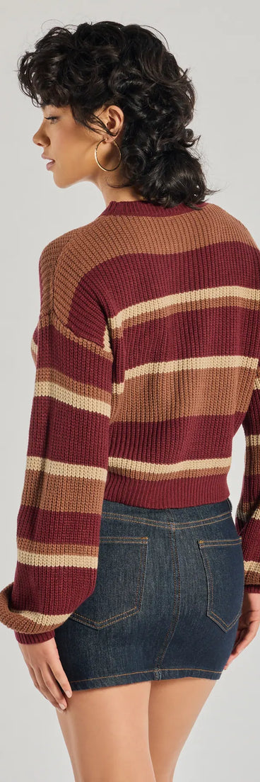 Upgrade your style game for 2025 with the Preppy Style Striped Knit Crew Neck Sweater in burgundy, perfect for any fashion-forward wardrobe.